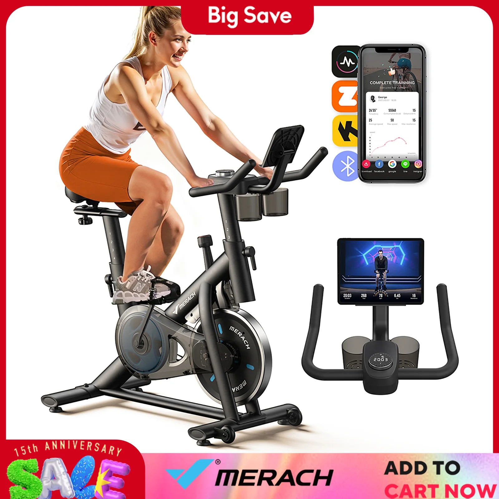 MERACH Exercise Bike Low Noise Indoor Cycling Bike with Training App