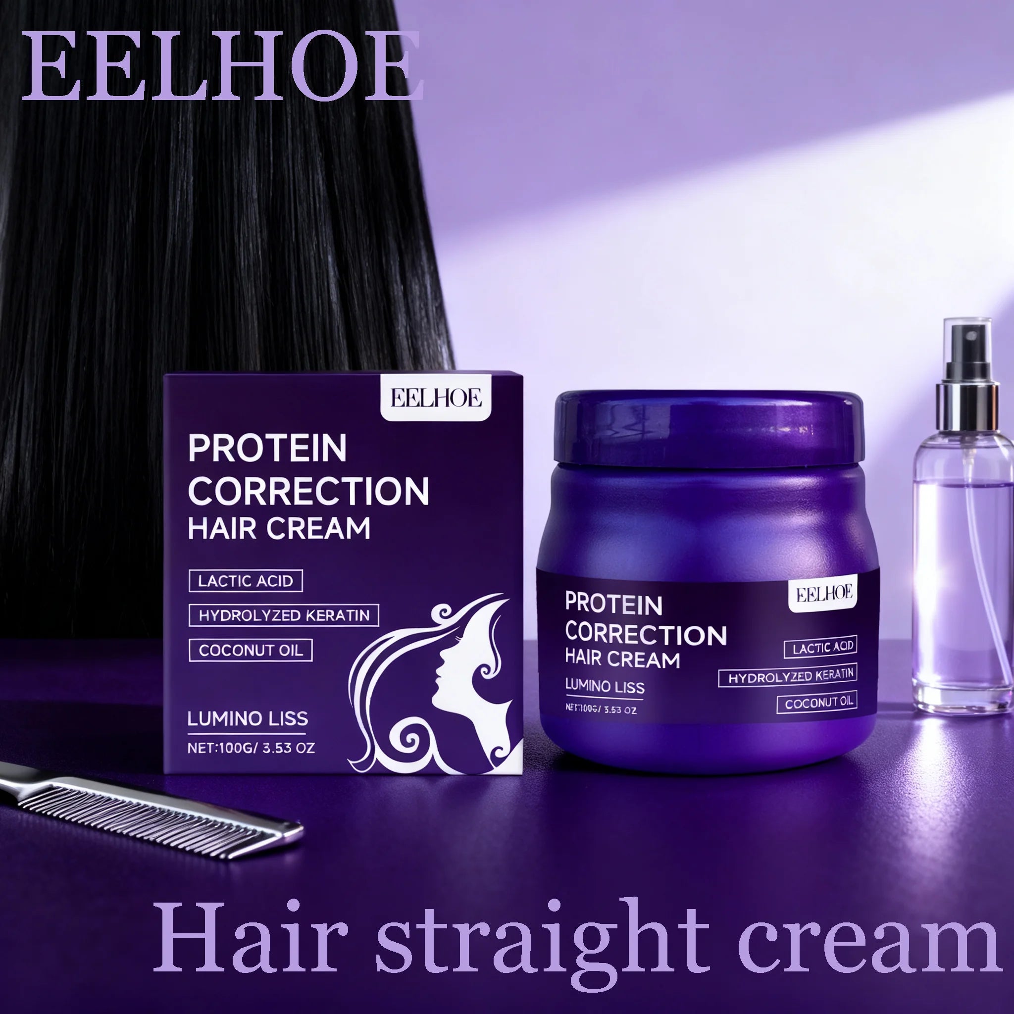EELHOE Protein Hair Straightening Cream - Smoothing & Repair Treatment for Frizzy Hair