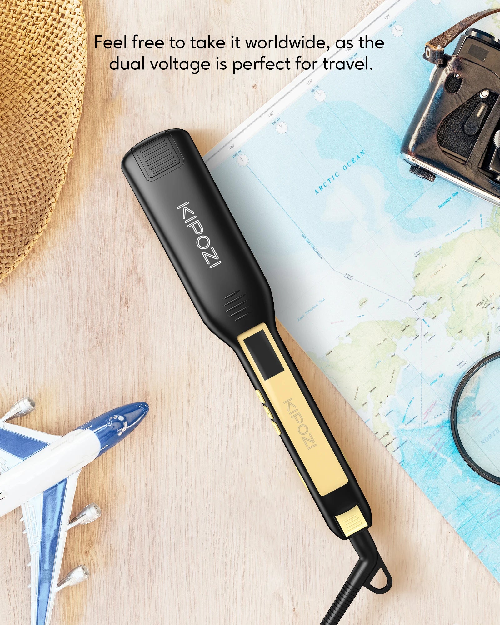 KIPOZI Professional Hair Straightener - Titanium Flat Iron with Digital LCD Display & Dual Voltage