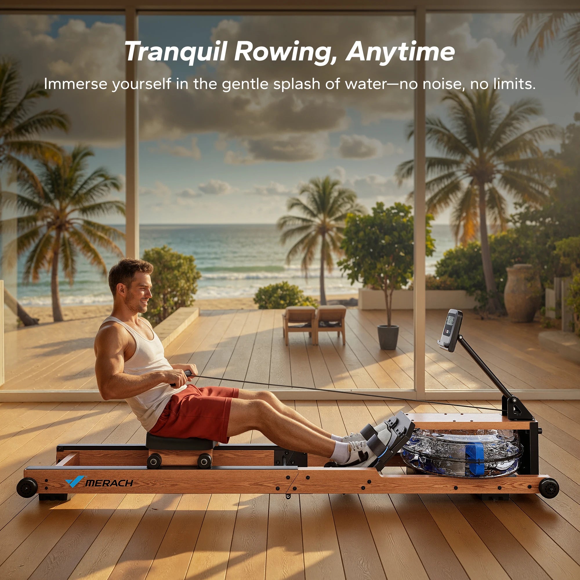 MERACH Water Rowing Machine, Foldable Row Machine with 400LBS Weight Capacity, Dedicated Monitor