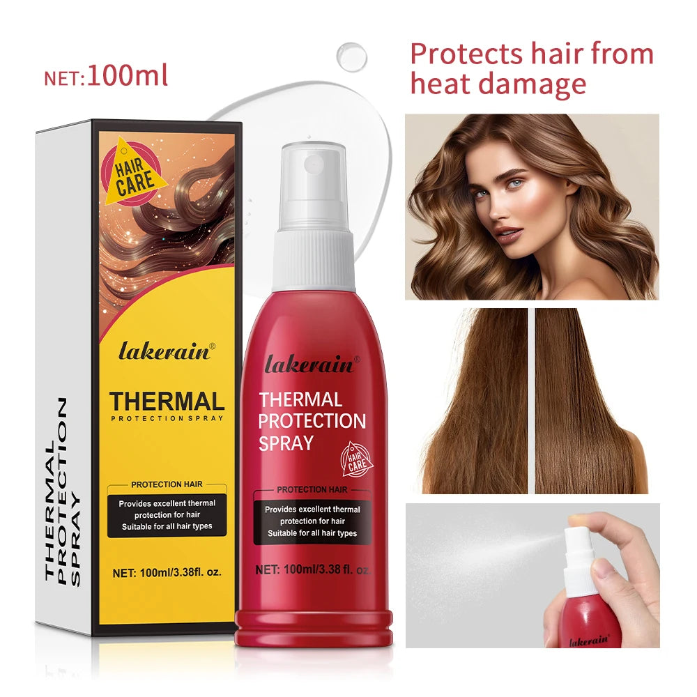 Lakerain Thermal Protection Spray by Cedar & Moore, 100ml red bottle with white spray nozzle for hair heat protection