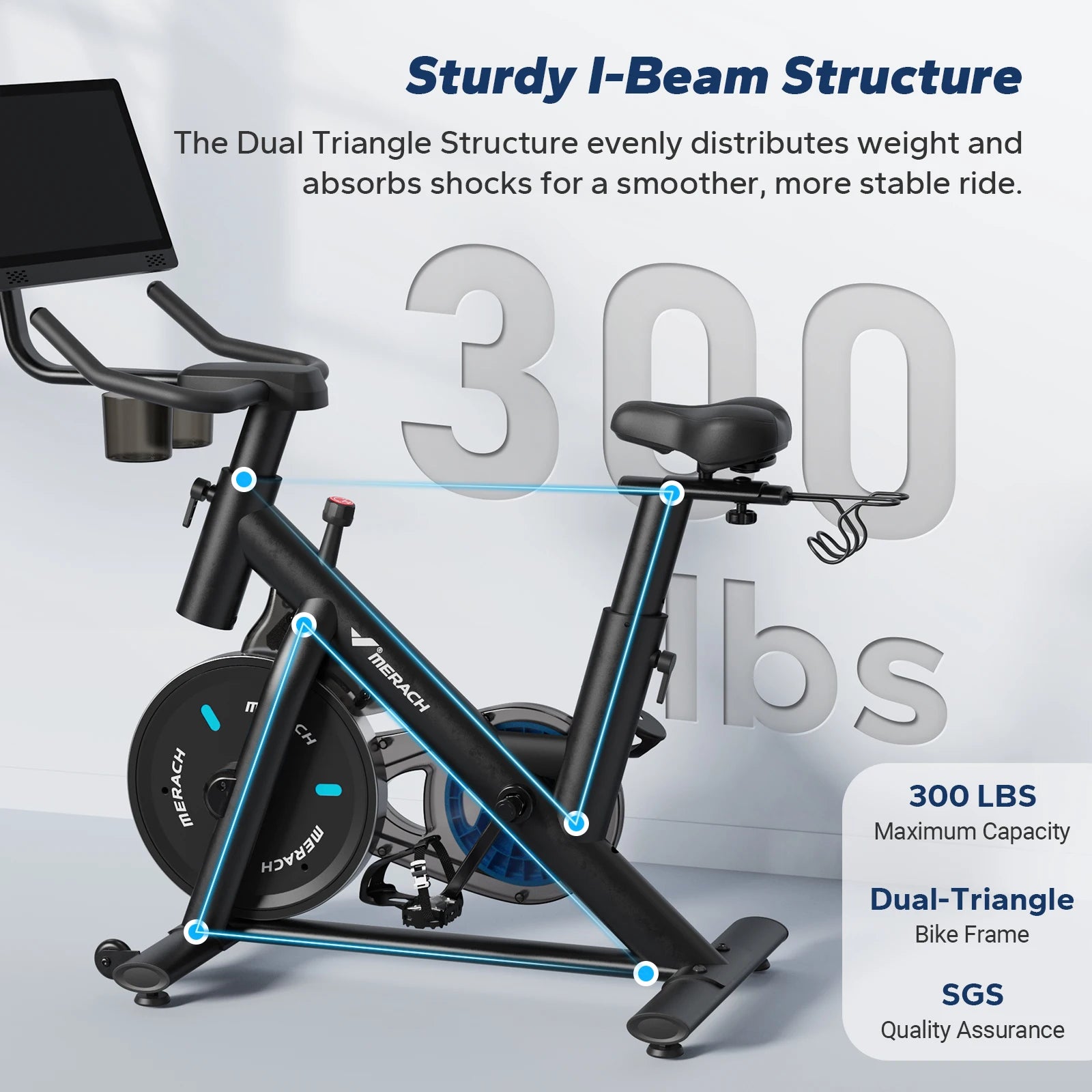 MERACH Exercise Bike with Exclusive App Ultra-Low Noise Indoor Bike 15.6 Inch HD Touchscreen