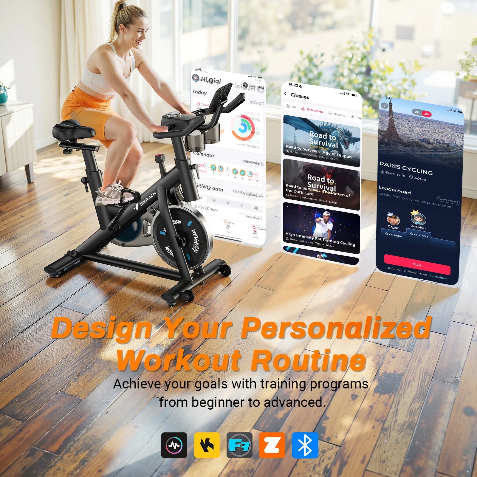 MERACH Exercise Bike Low Noise Indoor Cycling Bike with Training App