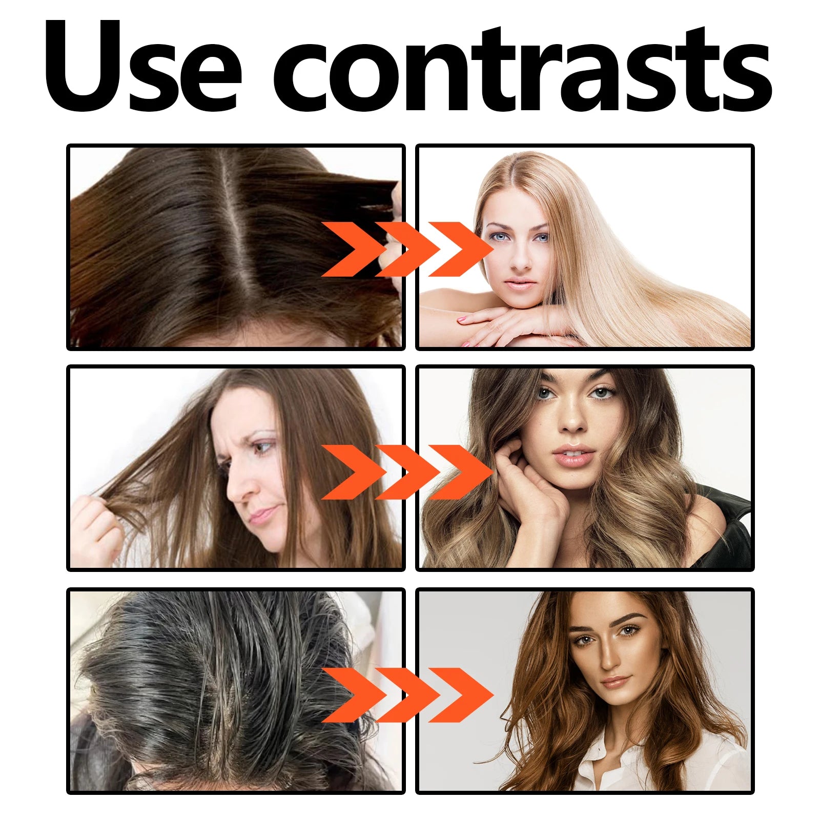 Anti-Frizz Hair Spray by Cedar & Moore, six-panel before/after collage showing silky, voluminous hair