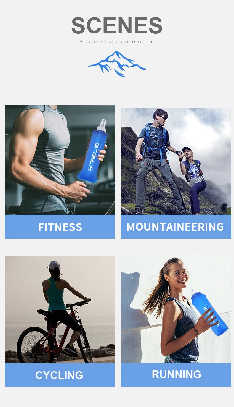 Collapsible TPU Water Bottle - BPA-Free Folding Soft Flask for Running & Hiking