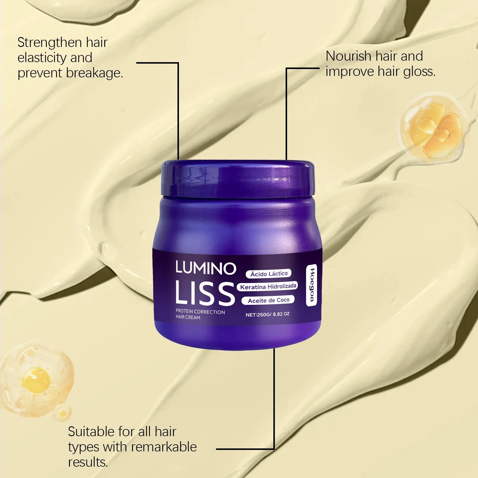 Keratin Protein Straightening Cream in a purple jar for anti-frizz hair treatment
