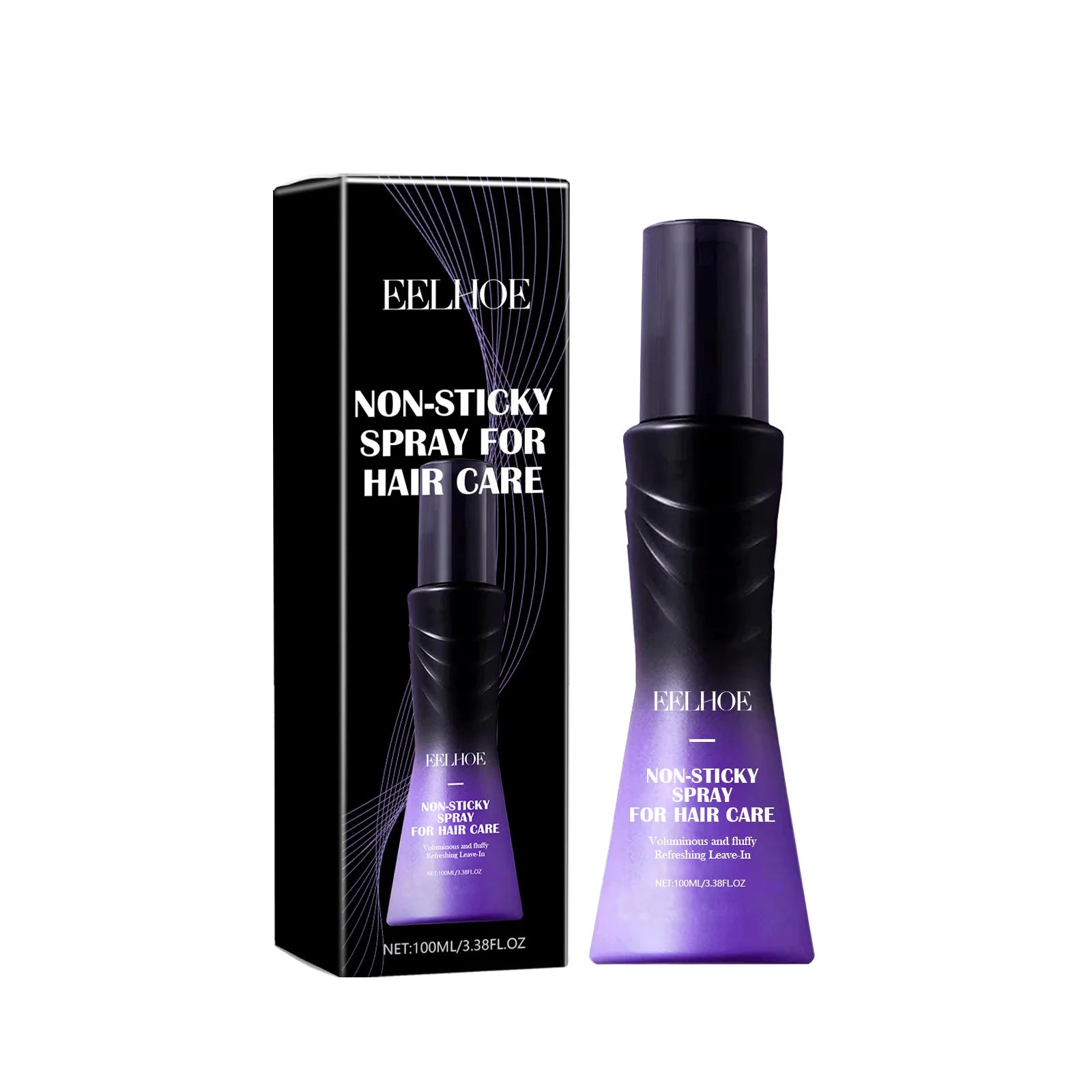 EELHOE non-sticky hair spray bottle with box, purple gradient design, 100ml