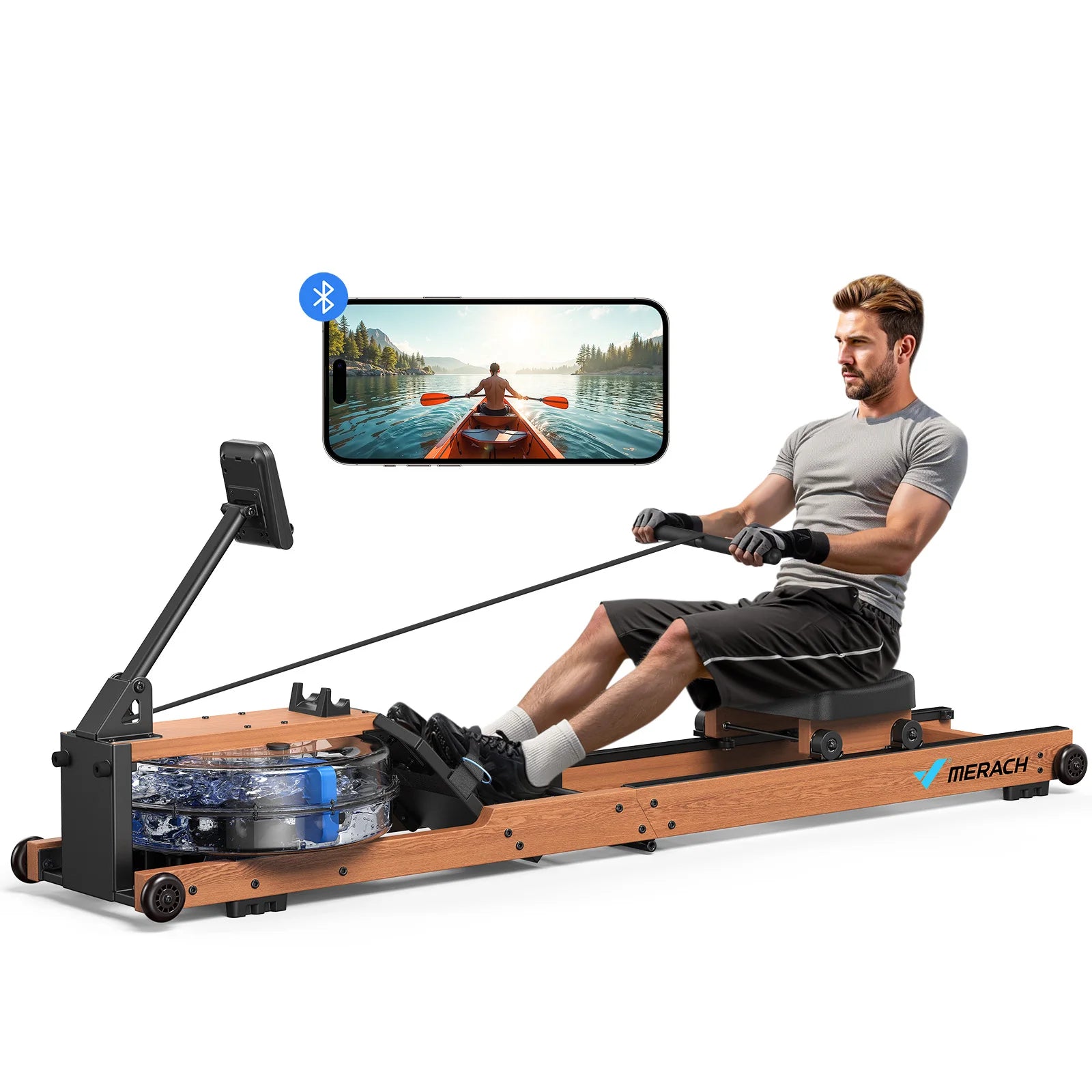 MERACH Water Rowing Machine, Foldable Row Machine with 400LBS Weight Capacity, Dedicated Monitor