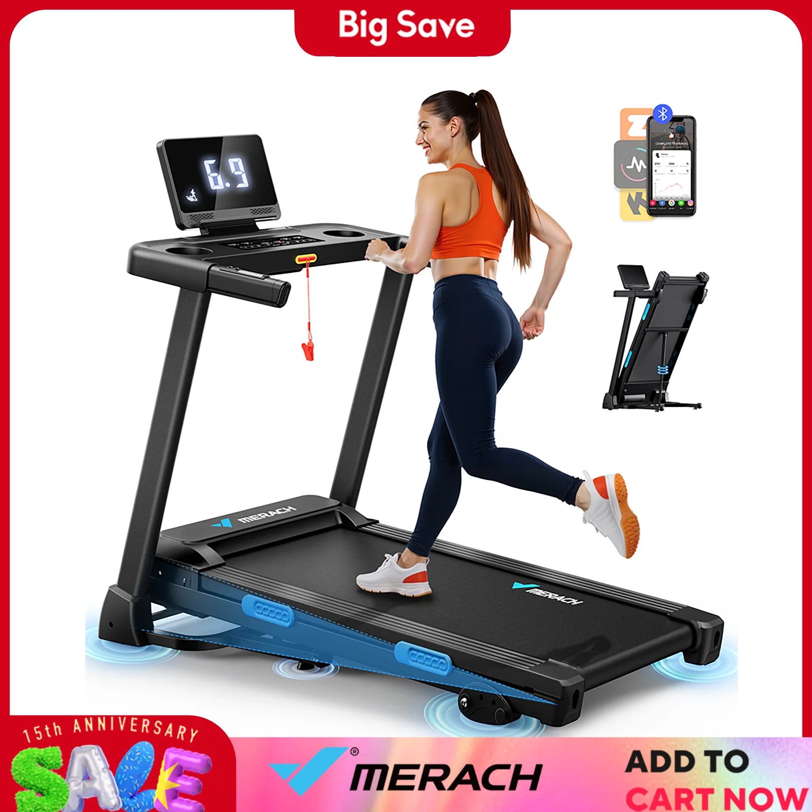 Foldable dark treadmill with console and safety key lanyard