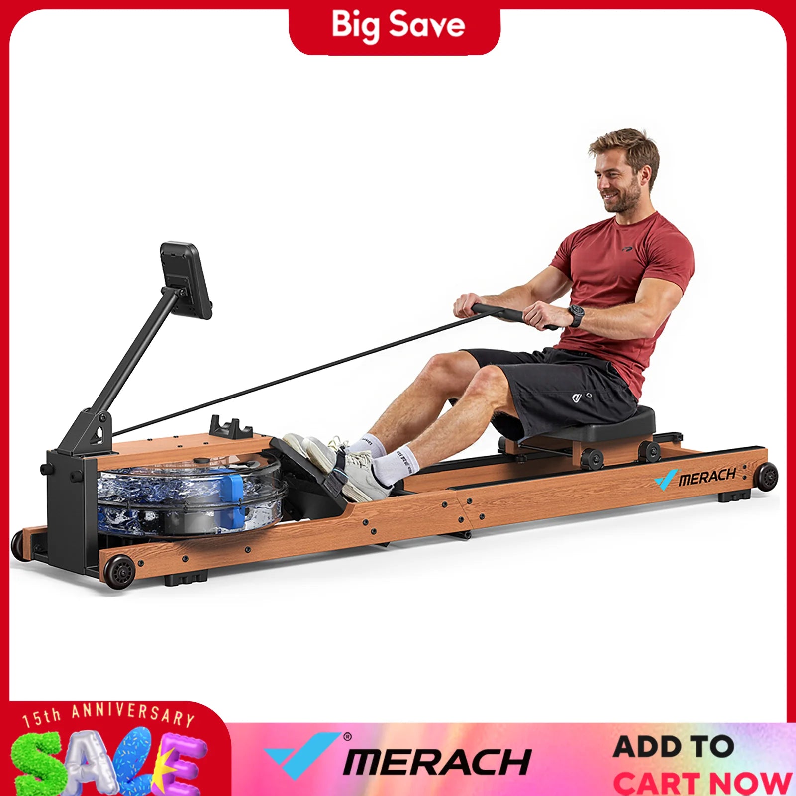 MERACH Water Rowing Machine, Foldable Row Machine with 400LBS Weight Capacity, Dedicated Monitor