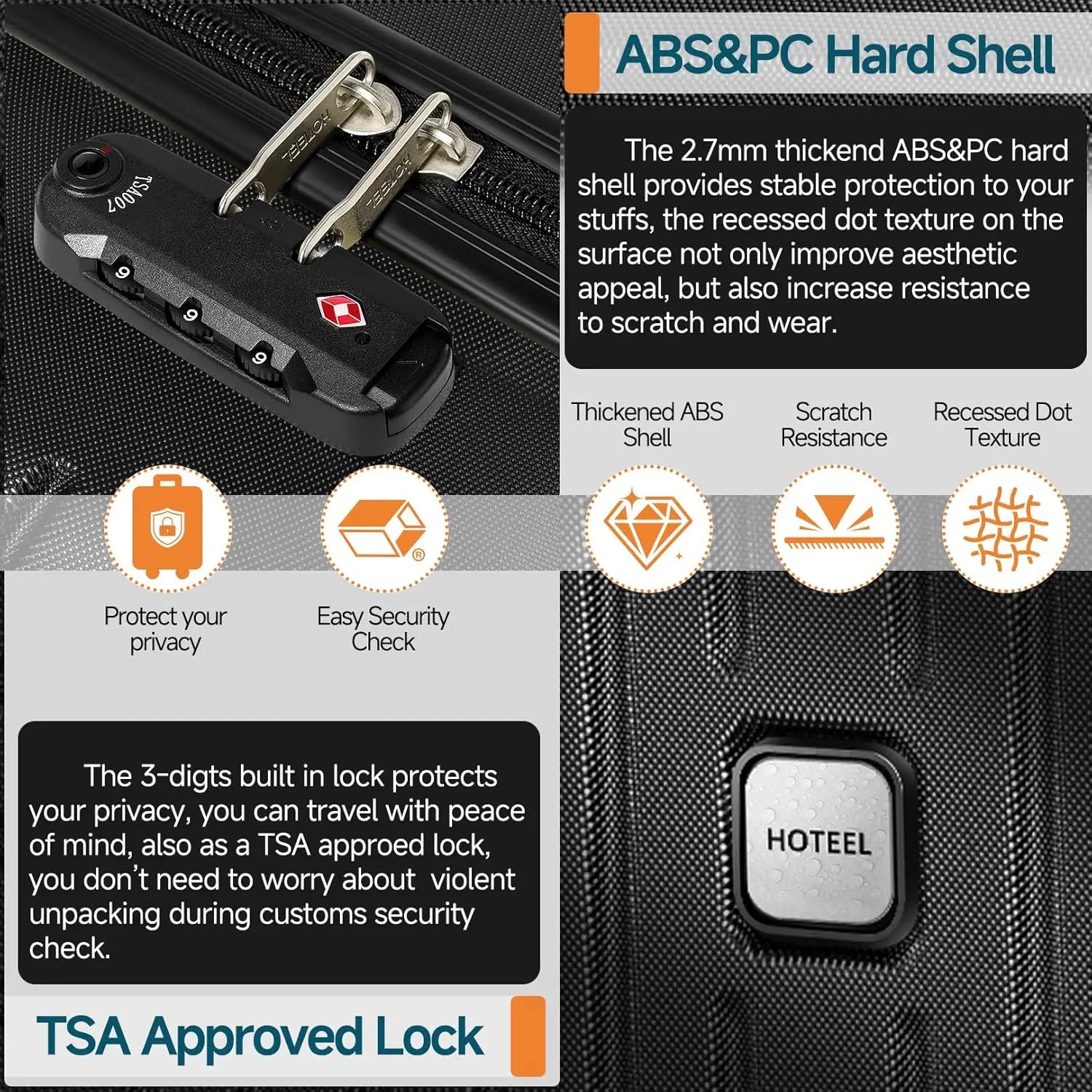 3-Piece Hard-Shell Luggage Set with TSA Lock - Check-In Suitcase, Duffle Bag & Toiletries Bag