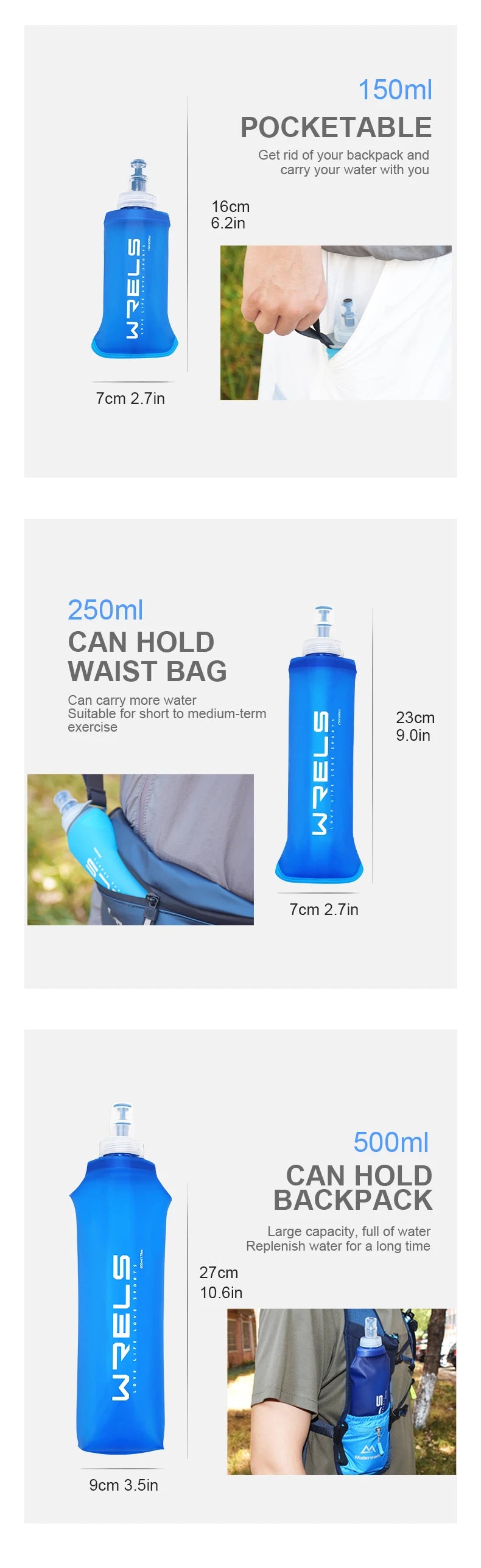 Collapsible TPU Water Bottle - BPA-Free Folding Soft Flask for Running & Hiking