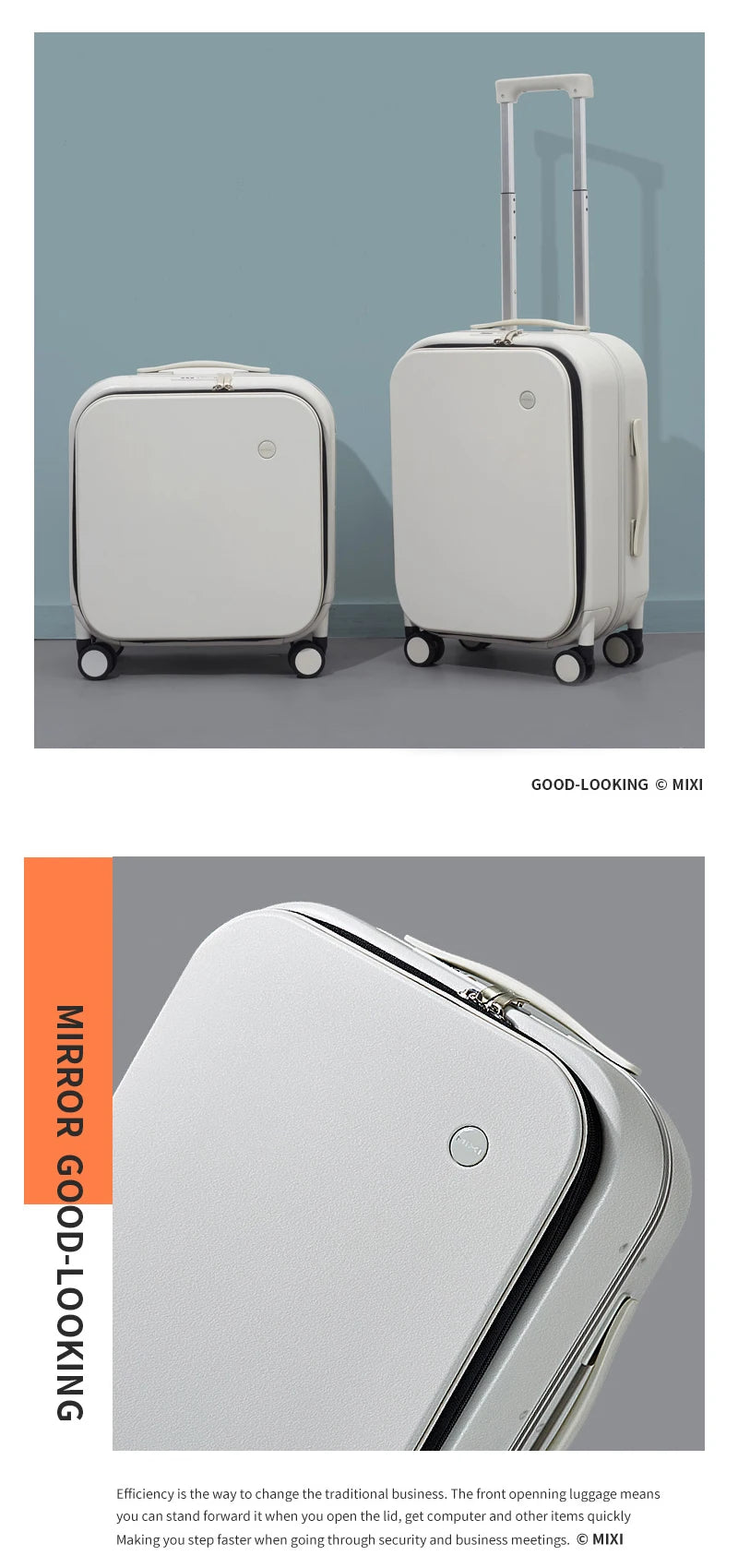 Mixi Aluminum Frame Carry-On Suitcase - 18/20/24 Inch Rolling Luggage with Hollow Wheel Design