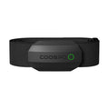 Black chest strap with black sensor module and green indicator ring