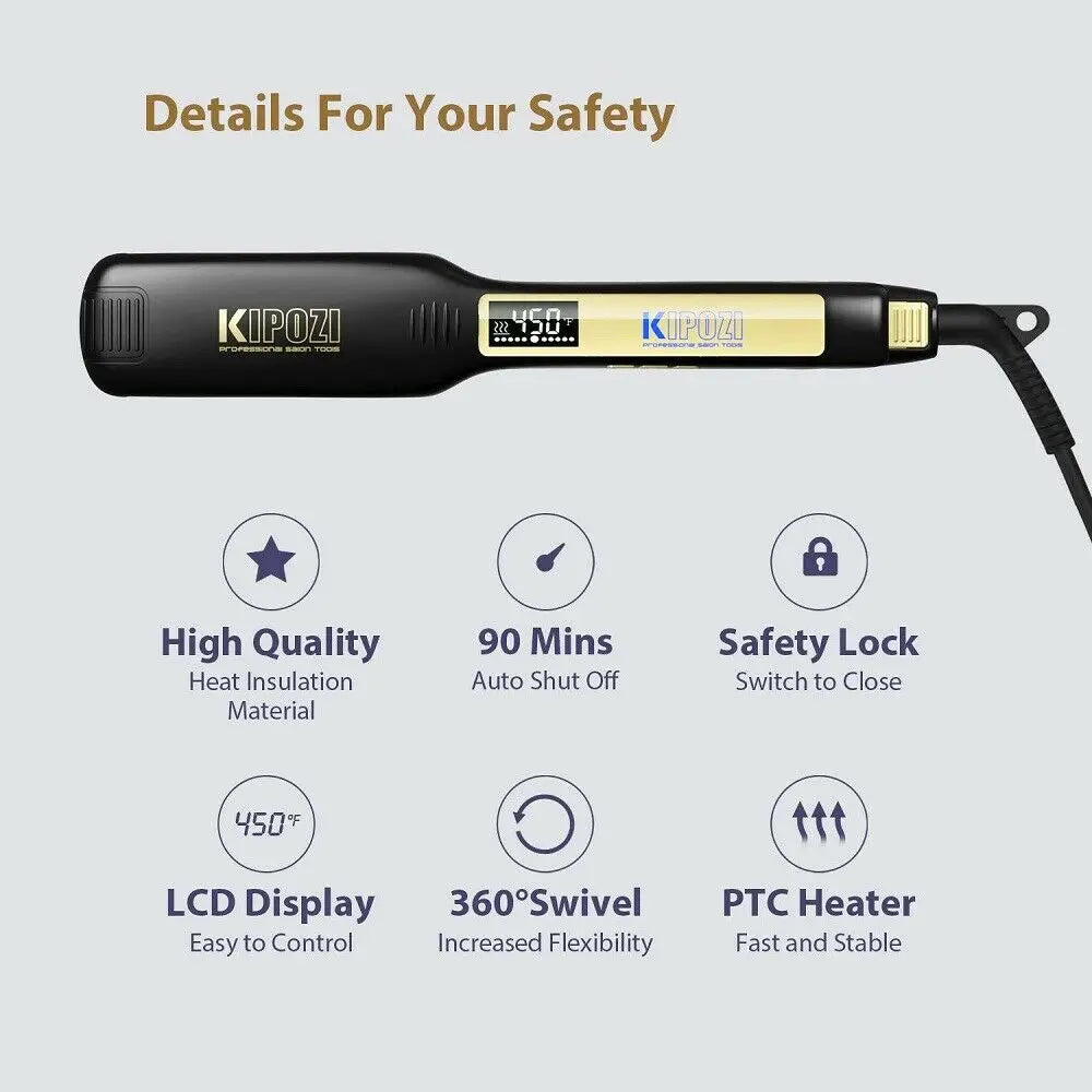 KIPOZI Professional Hair Straightener - Titanium Flat Iron with Digital LCD Display & Dual Voltage