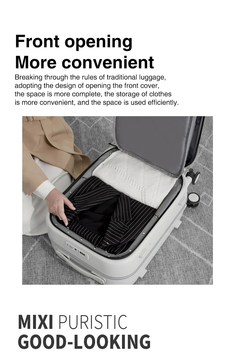 Mixi Aluminum Frame Carry-On Suitcase - 18/20/24 Inch Rolling Luggage with Hollow Wheel Design