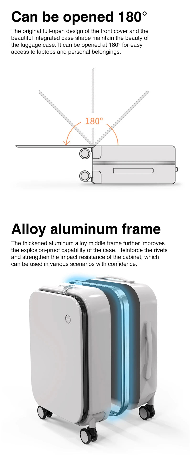 Mixi Aluminum Frame Carry-On Suitcase - 18/20/24 Inch Rolling Luggage with Hollow Wheel Design