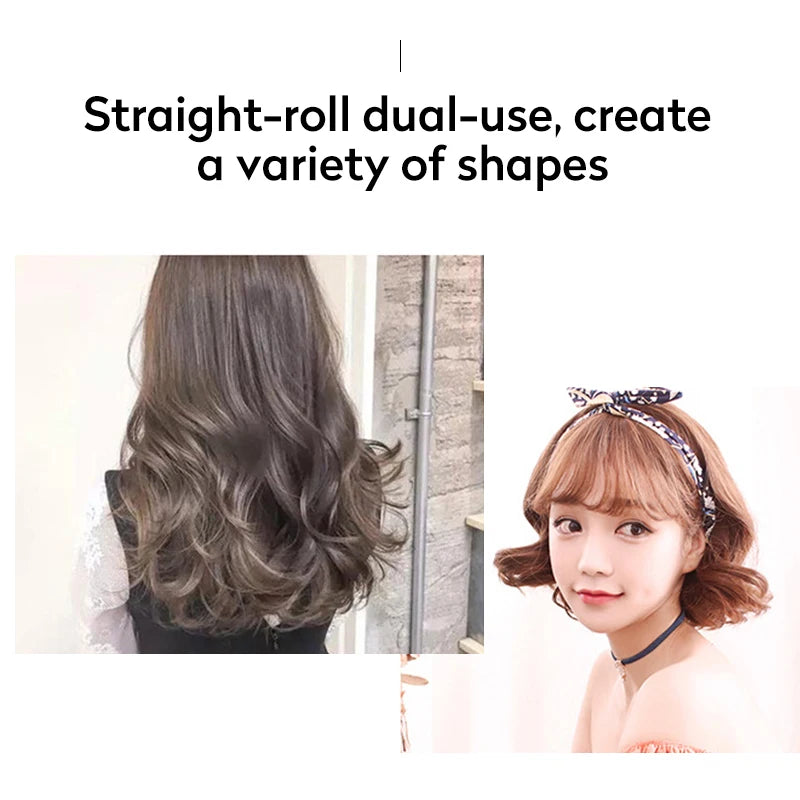 Dual-use hot air hair brush creating straightened waves and soft curls