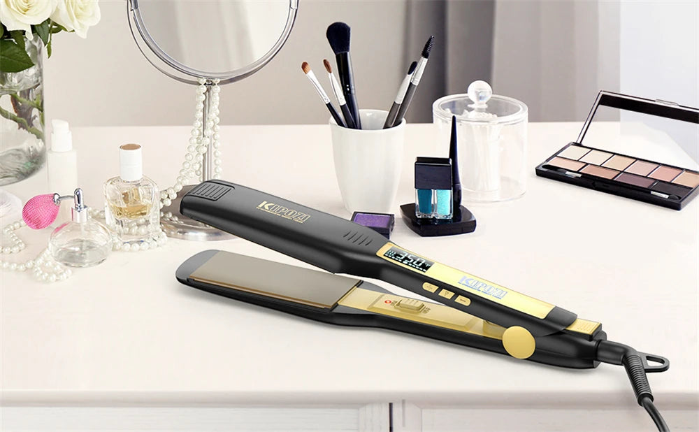 KIPOZI Professional Hair Straightener - Titanium Flat Iron with Digital LCD Display & Dual Voltage