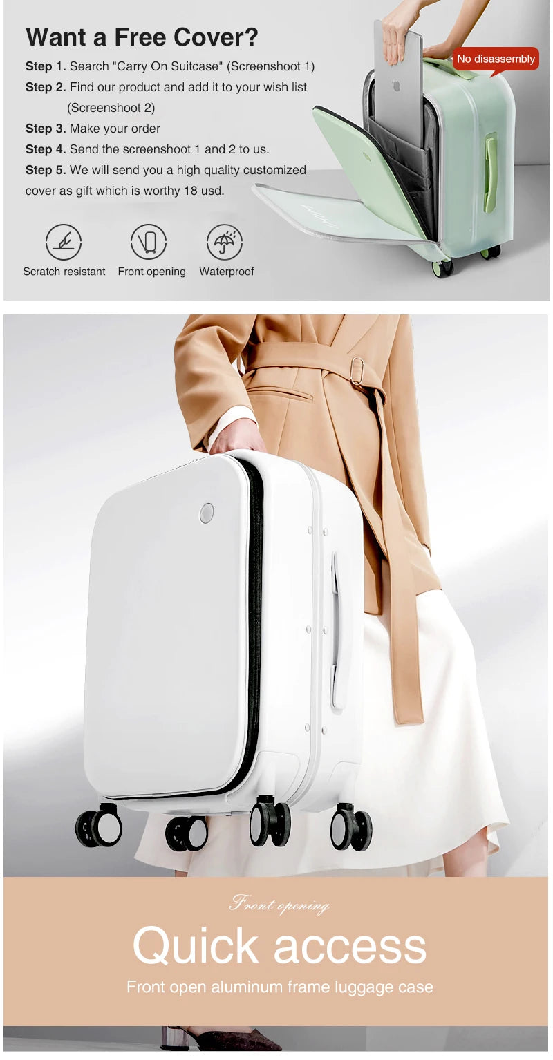 Mixi Aluminum Frame Carry-On Suitcase - 18/20/24 Inch Rolling Luggage with Hollow Wheel Design