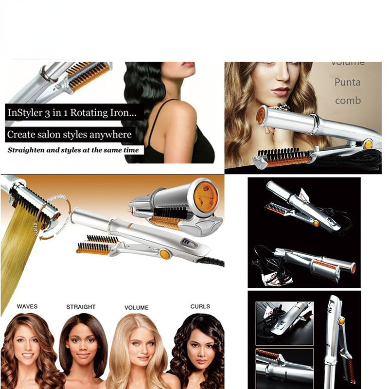 Professional 2-in-1 Rotating Hair Curler & Straightener - Electric Styling Brush for Curls & Sleek Styles