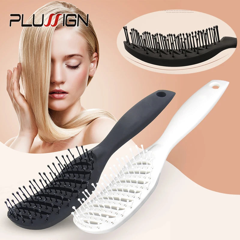 Curved Styling Hairbrush - Detangling Anti-Static Vent Brush with Scalp Massage Comb