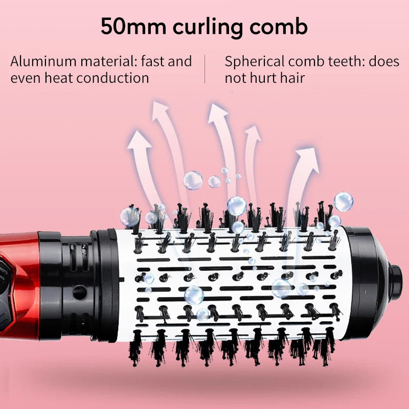 Hot air curling brush barrel with 50mm round comb head and vented bristles