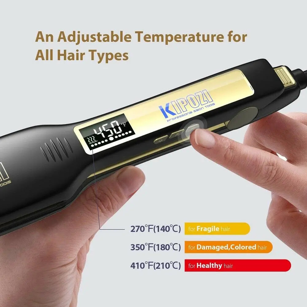 KIPOZI Professional Hair Straightener - Titanium Flat Iron with Digital LCD Display & Dual Voltage