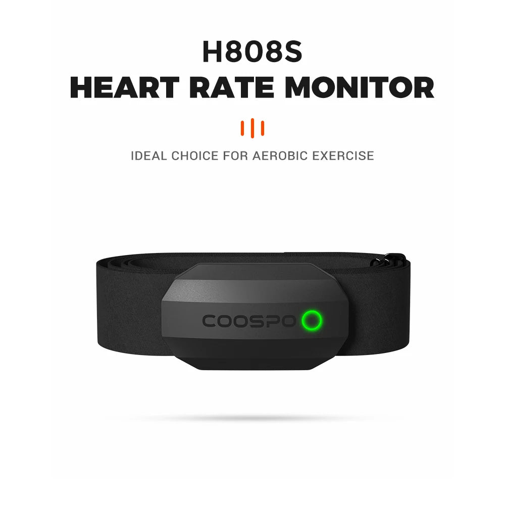 Black heart rate monitor chest strap with centered gray sensor pod and green ring