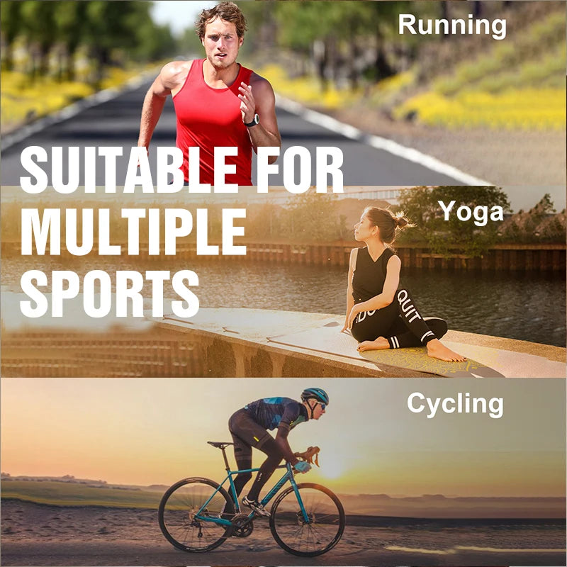 Athletes shown in sports wearing a chest strap heart rate monitor