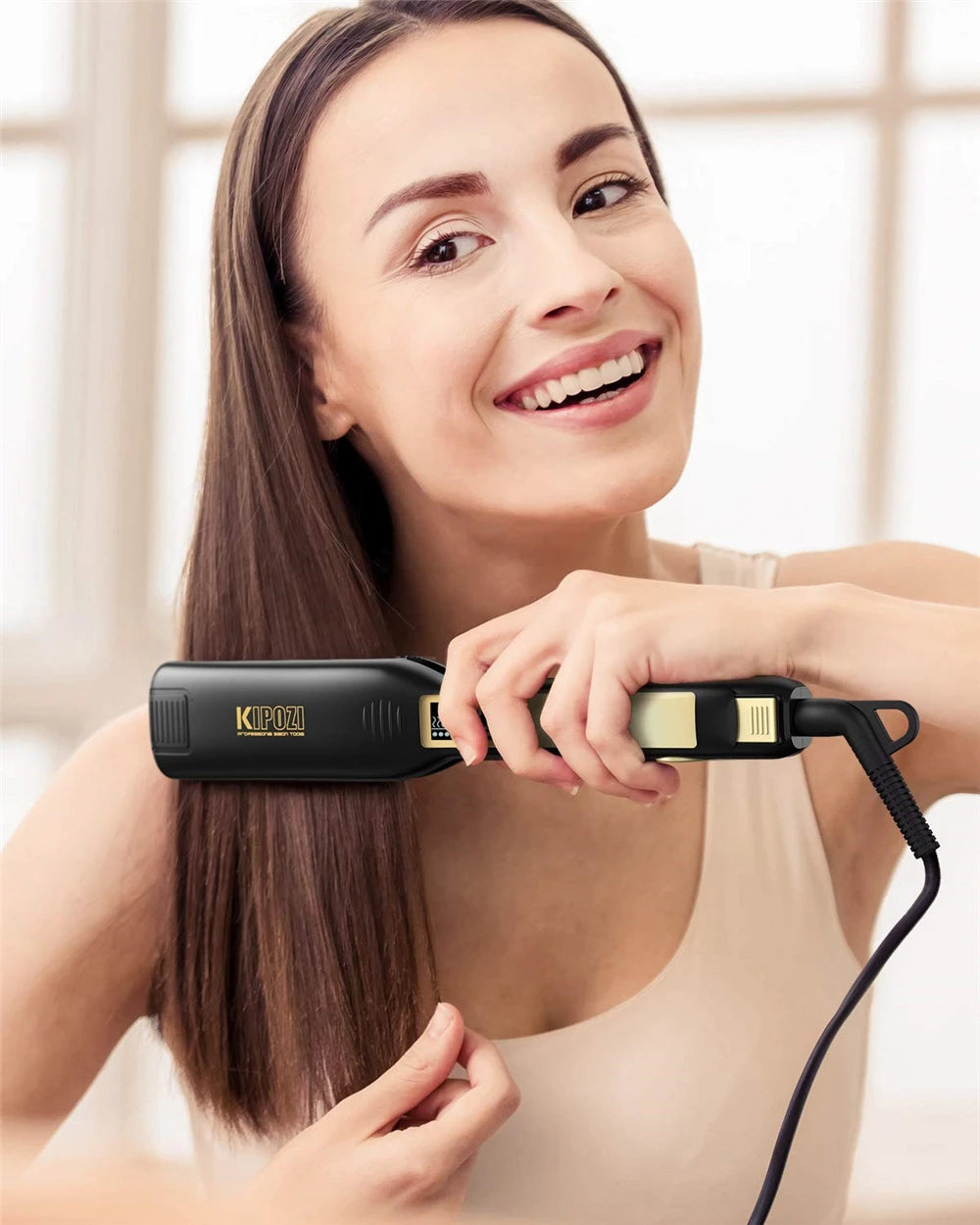 KIPOZI Professional Hair Straightener - Titanium Flat Iron with Digital LCD Display & Dual Voltage