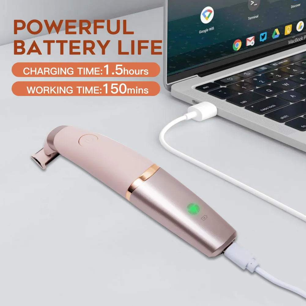 Pink rechargeable epilator with charging cable and green power light