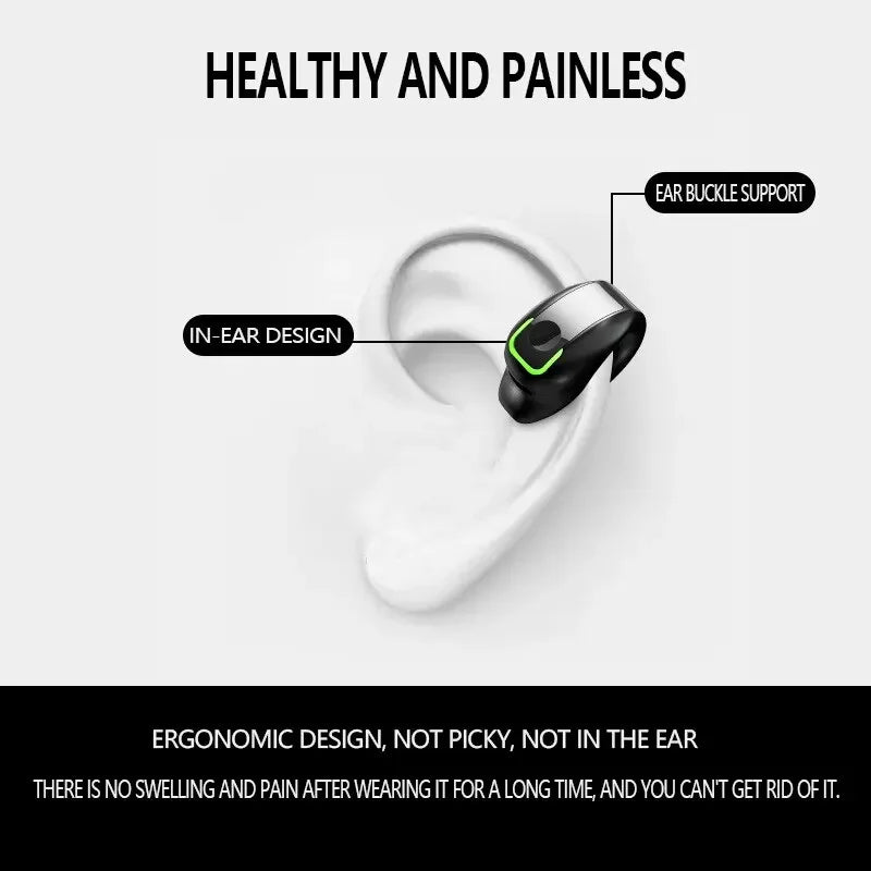 Clip-On Wireless Earphone - Bluetooth 5.3 Open-Ear Design with Noise Cancelling & Mic