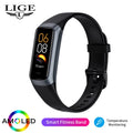 Smart fitness bracelet with AMOLED screen and black silicone band
