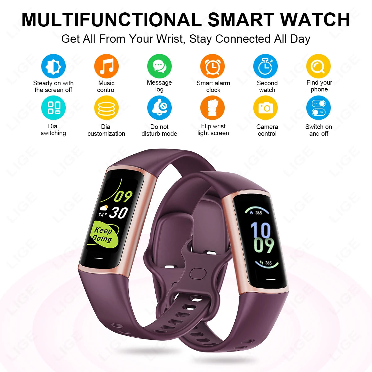 LIGE Fashion Smartwatch Temperature Blood Heart Oxygen Monitoring Bracelet