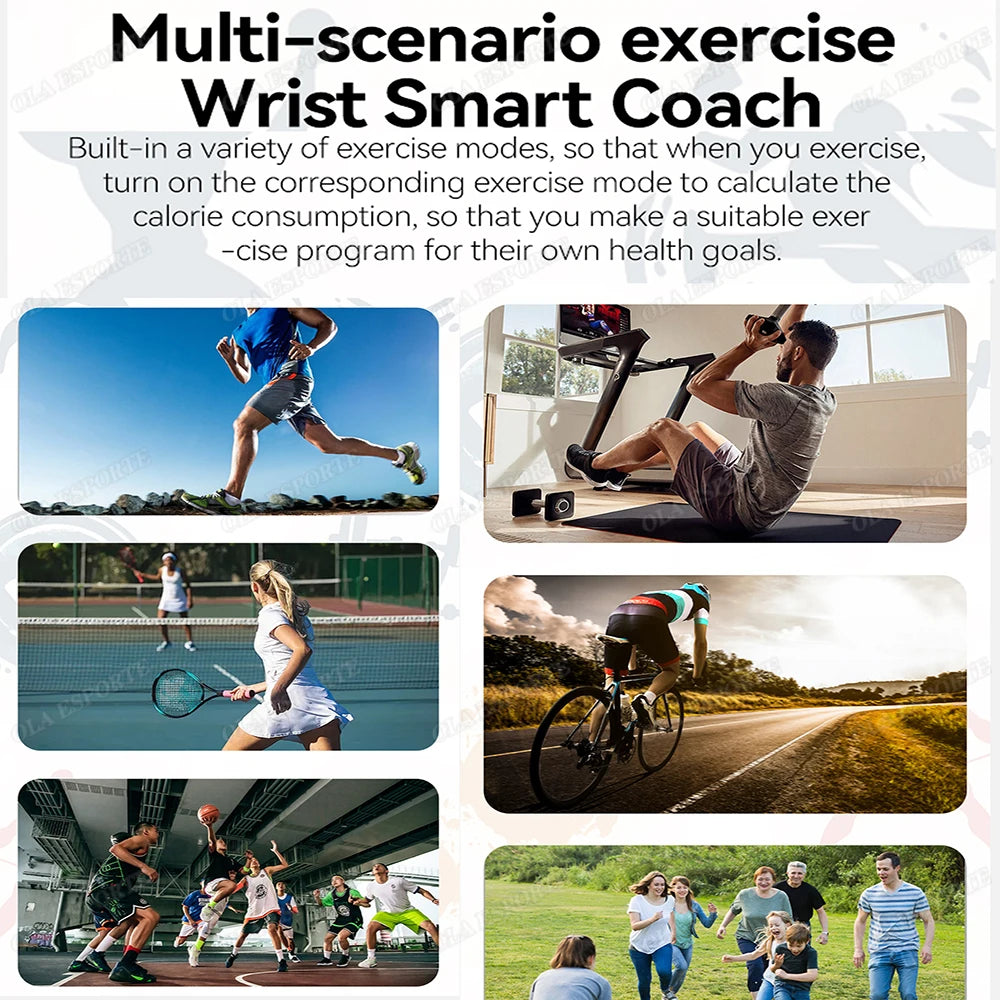 Black smart watch with multi-scenario exercise modes illustration