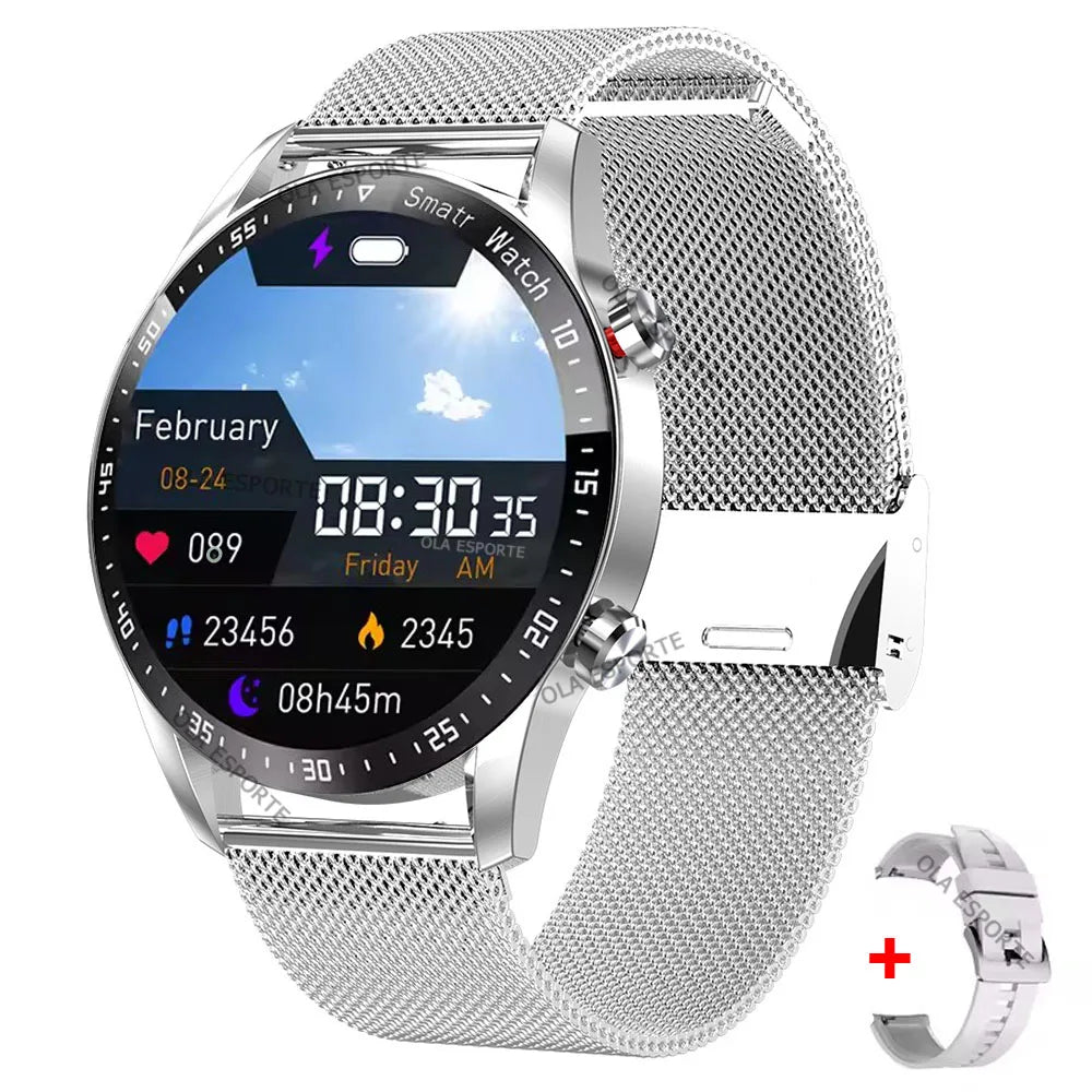 Ola Esporte smart watch, 1.5-inch round HD display, Bluetooth calling & GPS, silver mesh band + spare strap