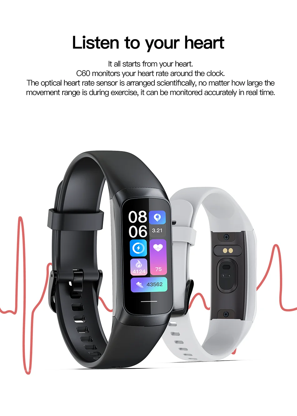 LIGE Amoled Heart Rate Blood Smartwatch Waterproof Sports Fitness Tracker