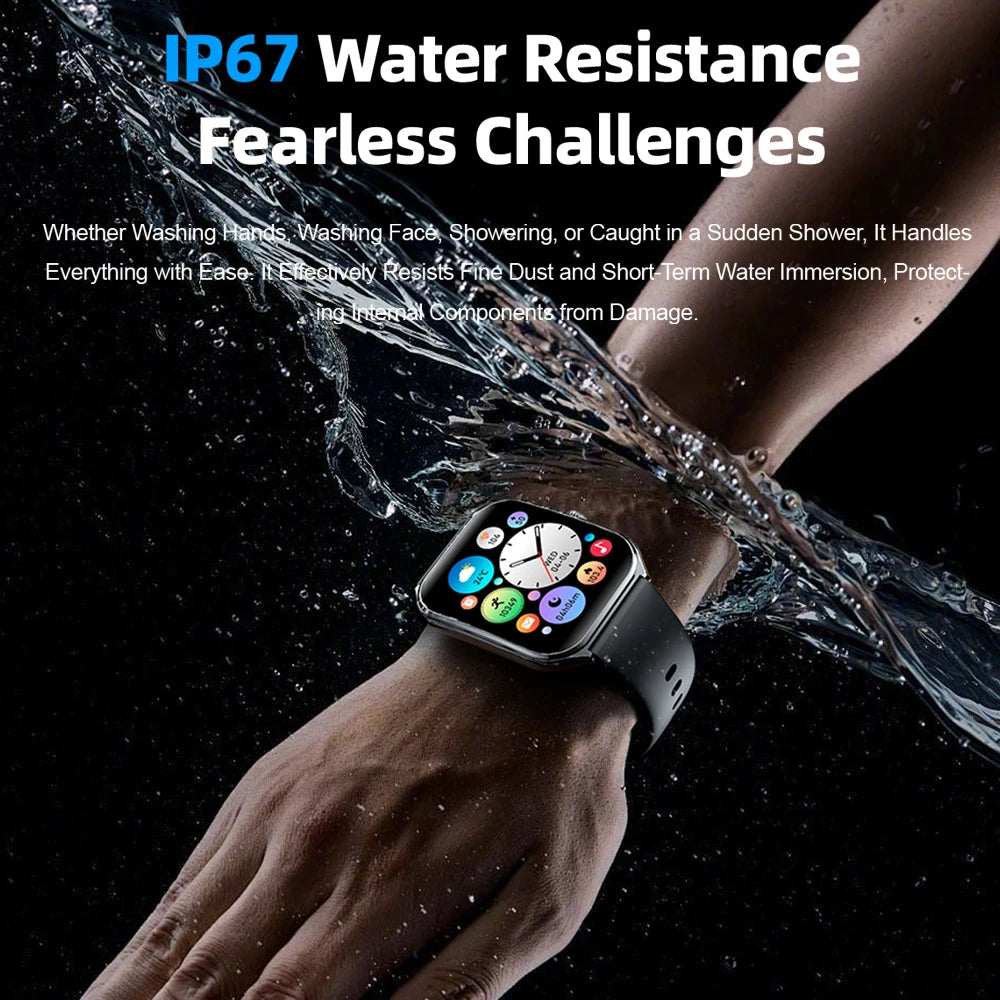 Ultra-thin smart watch on wrist with water droplets and bright AMOLED display