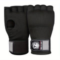 Half finger gel boxing gloves in black with open thumb, padded knuckles, and wrist wrap.