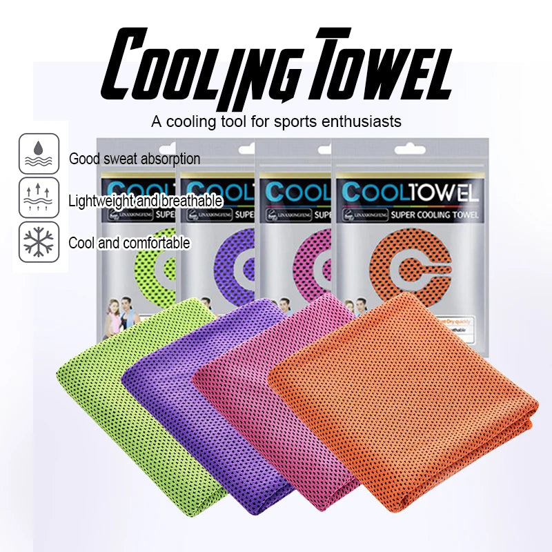 4-Pack Cooling Towels - microfiber sports towels for gym, yoga & outdoor activities in green, purple, pink, orange