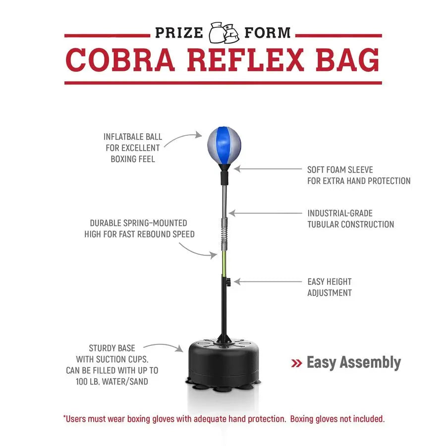 Cobra Reflex Bag - Adjustable Height Boxing Trainer with Spring Stand (4-6ft)