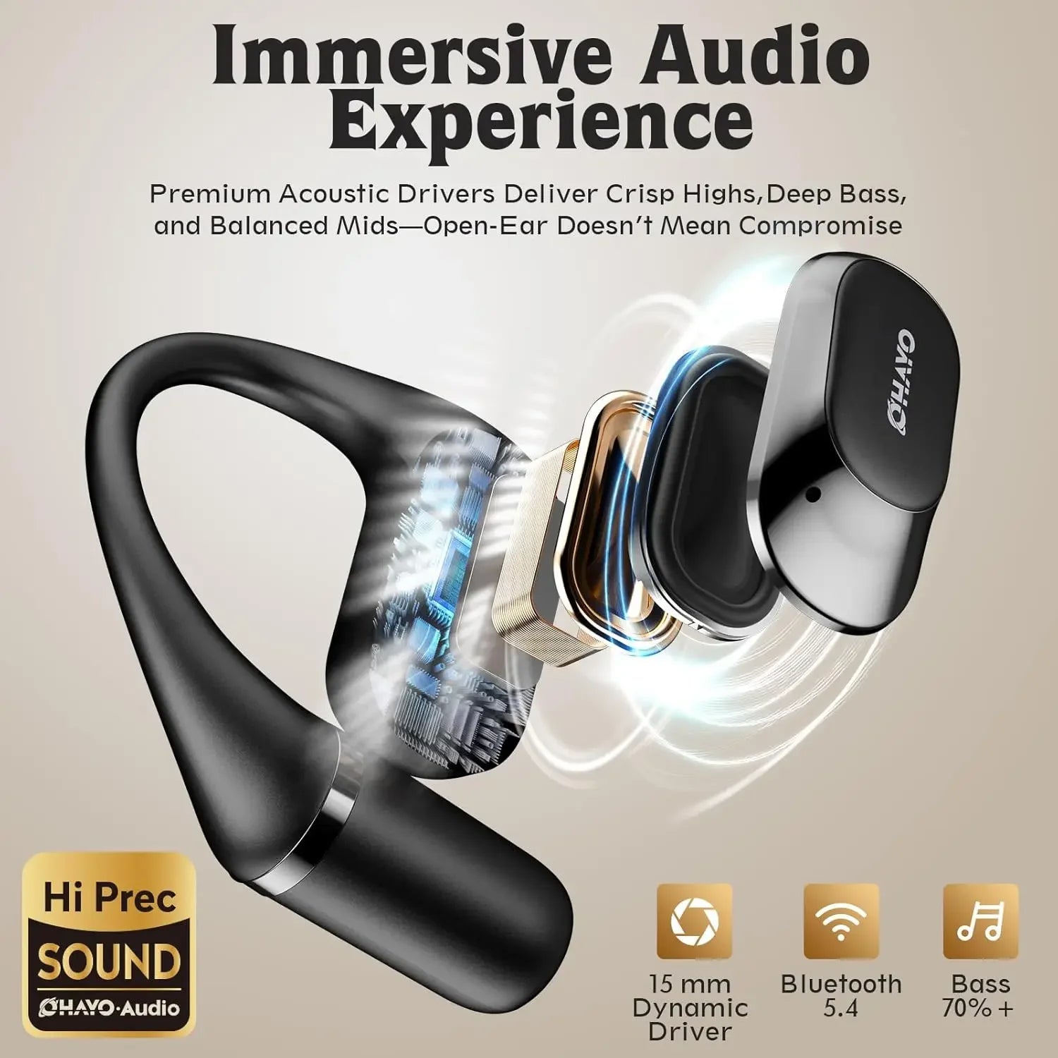 Ohayo T10 Open-Ear Sports Headphones - Bluetooth 5.4 with 40Hr Battery & IPX6 Waterproof