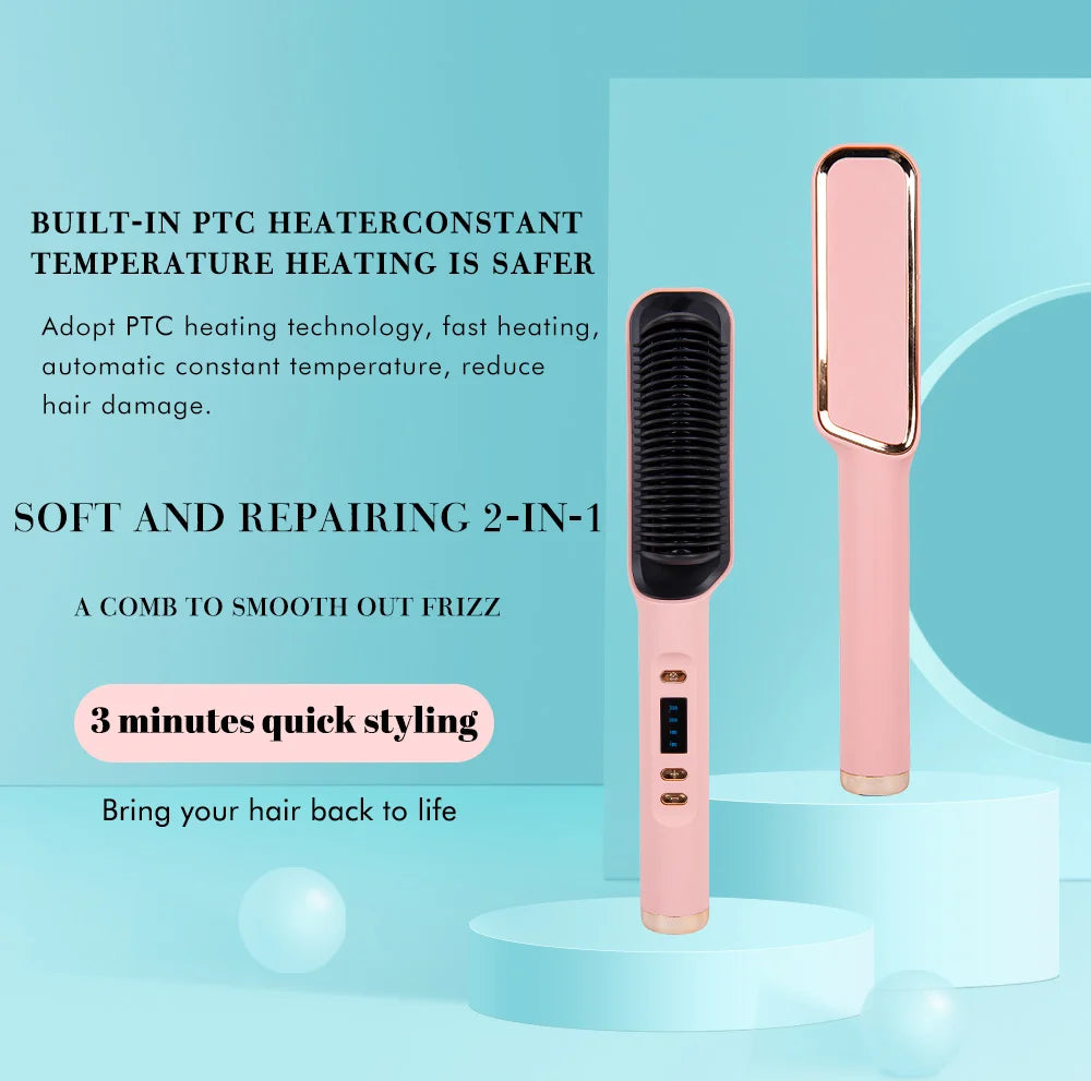 Hair Straightener Electric Brush - Hot Comb Heating Brush for Sleek, Smooth Styling