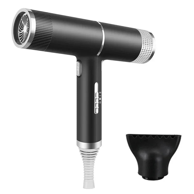 Black hair dryer with concentrator nozzle and two attachment tips included