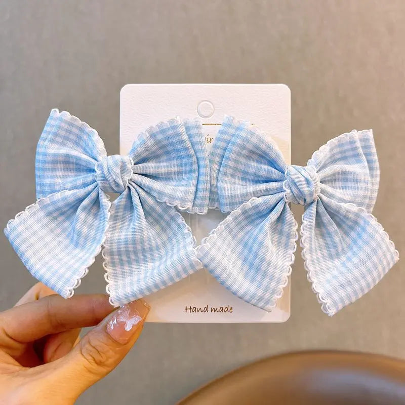 2-Piece Plaid Bow Hair Clips - Lace Kawaii Lolita Hair Accessories for Women & Girls