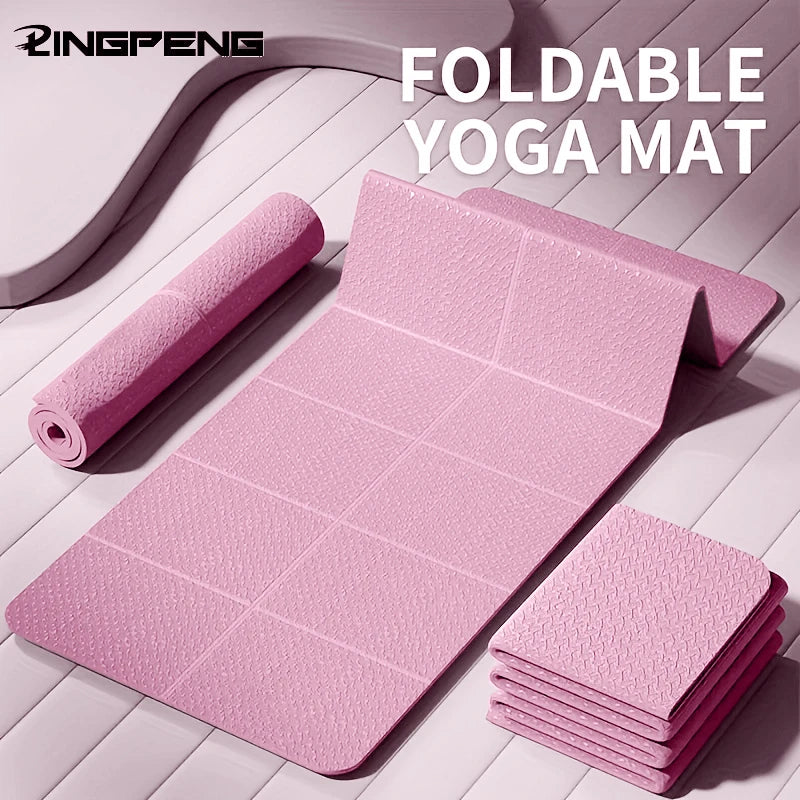 Foldable pink TPE yoga mat set (61x183 cm) with rolled mat and folded sections, Dingpeng brand
