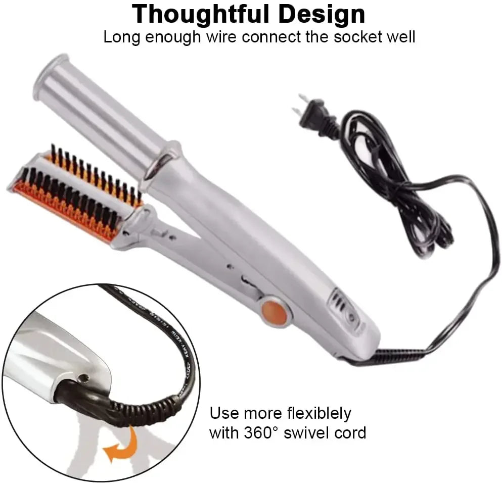 Professional 2-in-1 Rotating Hair Curler & Straightener - Electric Styling Brush for Curls & Sleek Styles