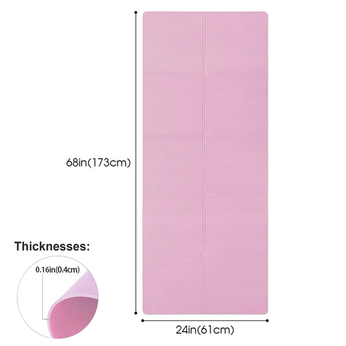Pink 4mm EVA yoga mat with length and thickness size diagram