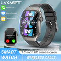 LAXASFIT H7 Smart Watch with curved 2.01-inch AMOLED display and gray strap